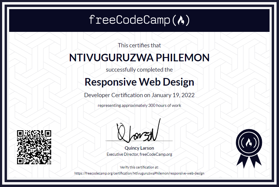 Responsive Web Design certificate from freeCodeCamp